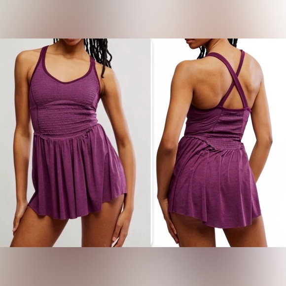Free People Pants - Free People Smockin Hot Dress Women XS Romper Tennis Pickleball Black Cherry NEW